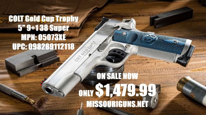 Colt Gold Cup Trophy 1911 Stainless Steel Blue/Black G10 Thumb/Grip Novak Fiber Optic/Adjustable Sights 5" 9+1 38 Super MPN: O5073XE UPC: 098289112118 - Image 3