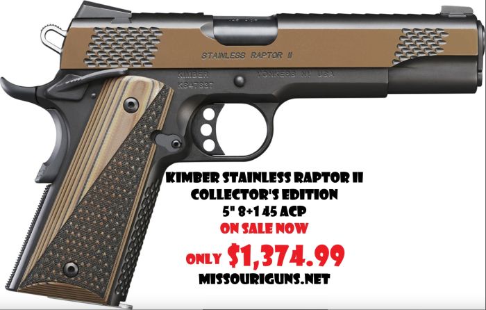 Kimber Stainless Raptor II 1911 Collector's Edition Night Sights Semi-Auto Pistol 5" 8+1 45 ACP MPN: 3700600 UPC: 669278376004 - Image 2