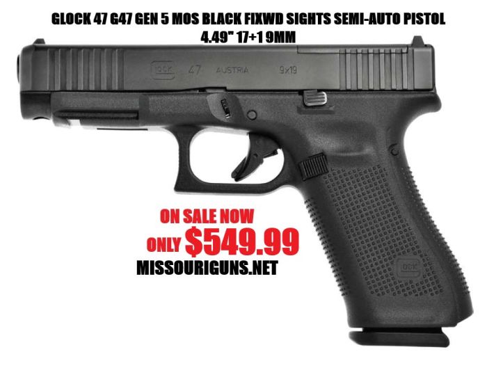 Glock 47 G47 Gen 5 MOS Black Fixed Sights Semi-Auto Pistol 4.49" 17+1 9MM MPN: PA475S203MOS UPC: 764503053597